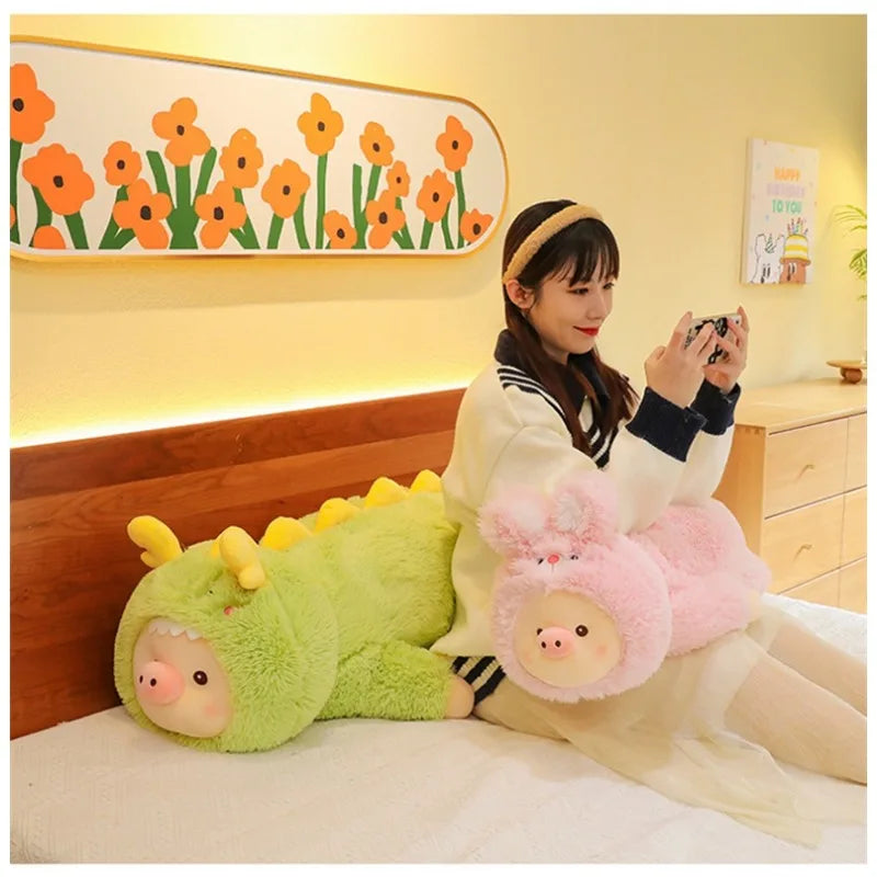 Cute Animal Pig Plush Toys Soft Stuffed Pig Cartoon Turn Into Dinosaur Rabbit Doll Sofs Home Decor Sleeping Pillow Birthday Gift