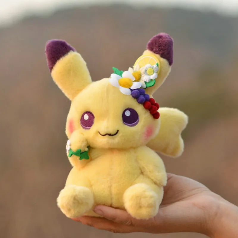 Easter Spring Festival Pokemon Plush Toys Pikachu Eevee Stuffed Toy Kawaii Flower Corolla Elf Peluche Doll Kid Birthday Gift