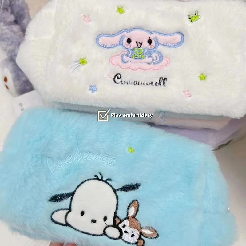 Sanrio Series Cinnamoroll Kuromi Large Capacity Plush Pencil Bag Embroidered Makeup Bag Cartoon  Girl Christmas Birthday Gift