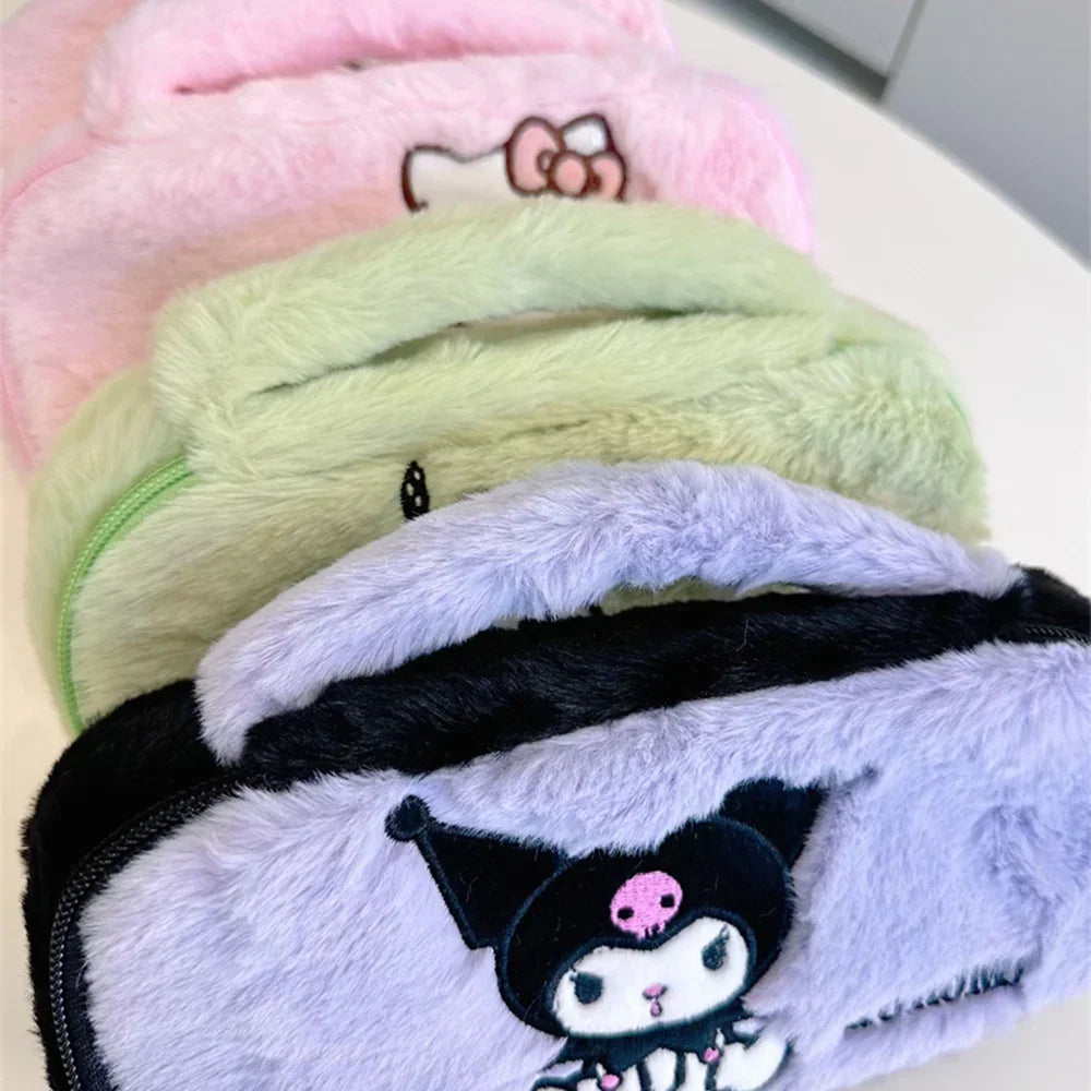 Cute Plush Cartoon Hello Kitty Travel Makeup Bag Girl Gift Kawaii Pochacco Kuromi Melody Student Stationery Pencil Case Supplies