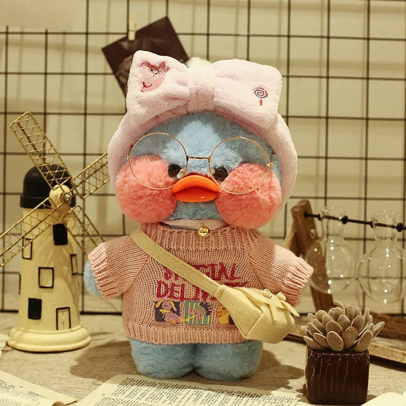 30cm Cute Cafe Blue Duck Stuffed Plush Animals Toy Wear Glasses And Clothes Soft Doll Girl Birthday Creative Gift For Children