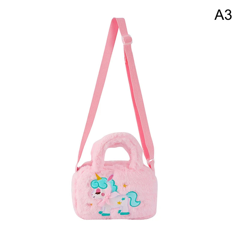 Kid Embroidery Unicorn Plush Crossbody Purses And Handbags Little Girls Rainbow Fluffy Purse Cute Cartoon Furry Shoulder Bag