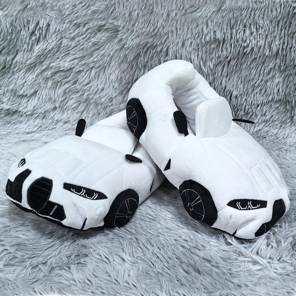 MyRytanda Funny CAR Shape Plush Slippers Christmas Women Men Sports Car Warm Soft House Shoes Adults Fashion Vehicle Shoes