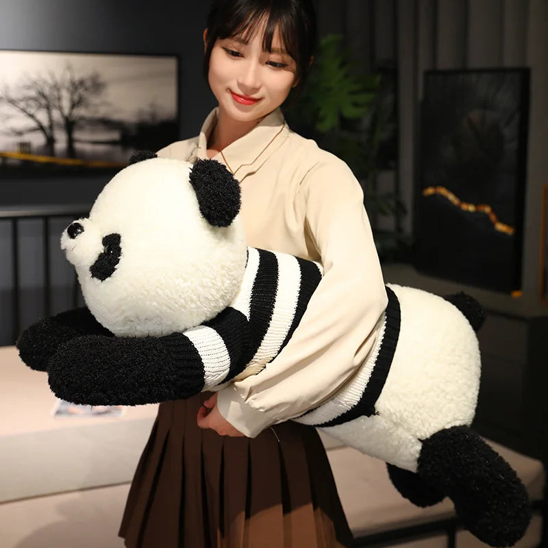 Kawaii Giant Panda Wearing Clothes Doll Plush Toy Cartoon Zoo Animal Lying Panda Plushie Peluche Huggable Kids Comforting Gift