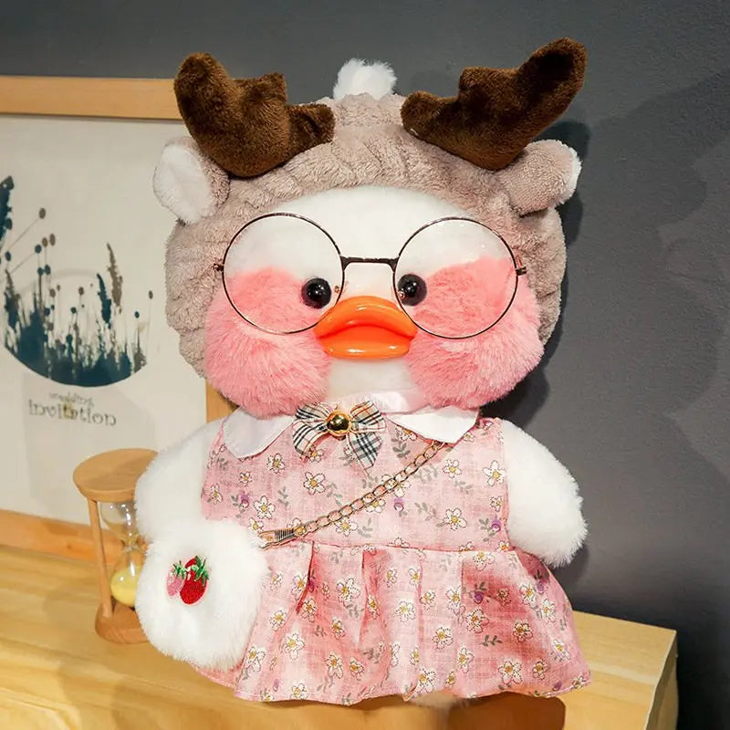 30cm Kawaii Cafe White Duck Stuffed Plush Animals Toy Wear Glasses And Hoodie Soft Doll Girl Birthday Creative Gift For Children