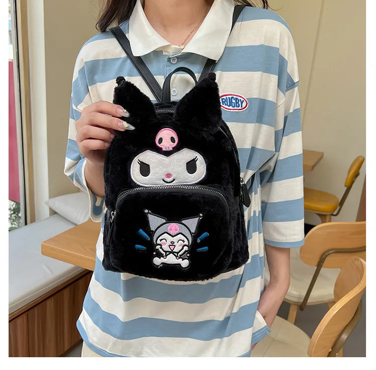 Yk2 Sanrio Hello Kitty Plush Backpack Kuromi Pom Pom Purin Plush Bag Anime Fashion Women High Quality Bag Schoolbag Girl Gift