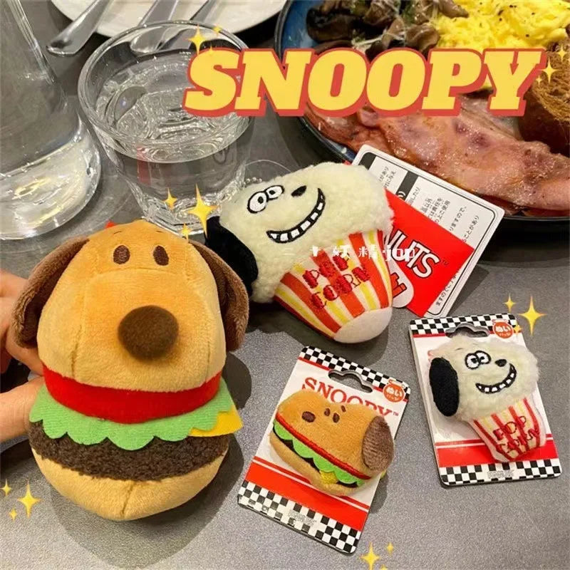 Cute Snoopy Hamburger Popcorn Pendant Cartoon Creative Plush Doll Brooch School Bag Pendant Anime Peripheral Girl Heart Keychain