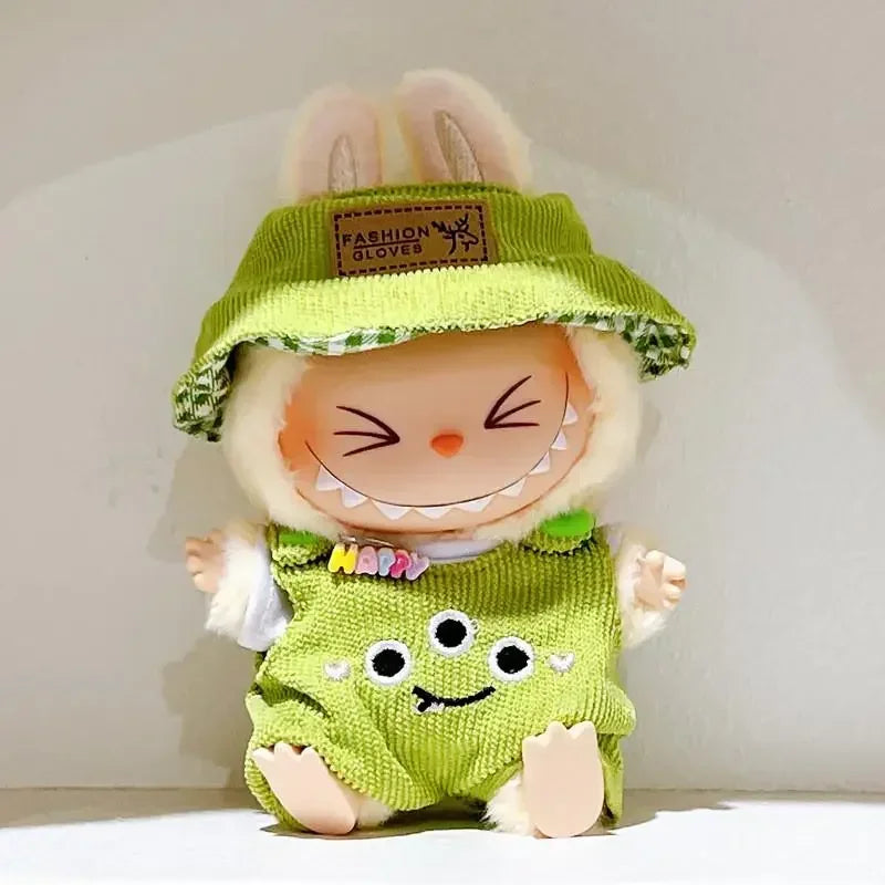 Mini Plush Doll'S Clothes Outfit Accessories For 15-17cm Labubu Idol V1 V2 sitting party Matcha Green Jumpsuit Set Clothing Gift