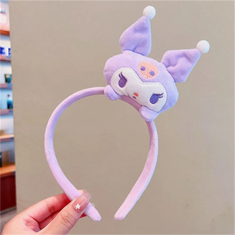 Sanrio Kuromi Melody Plush Doll Face Wash Makeup Hairband Kawaii Cinnamoroll Sweet Non Slip Elastic Hair Accessories