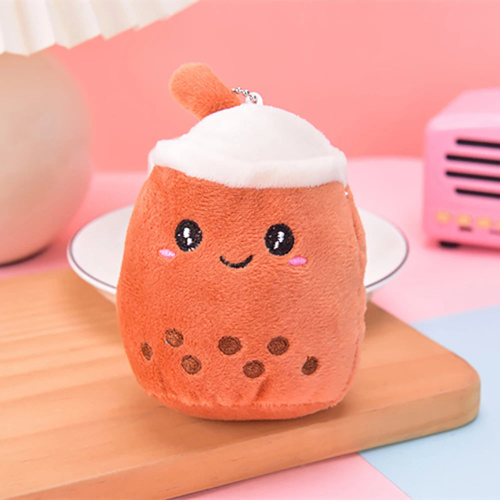 Cute keychain pendant mini simulation fruit milk tea cup plush toy to send holiday gifts