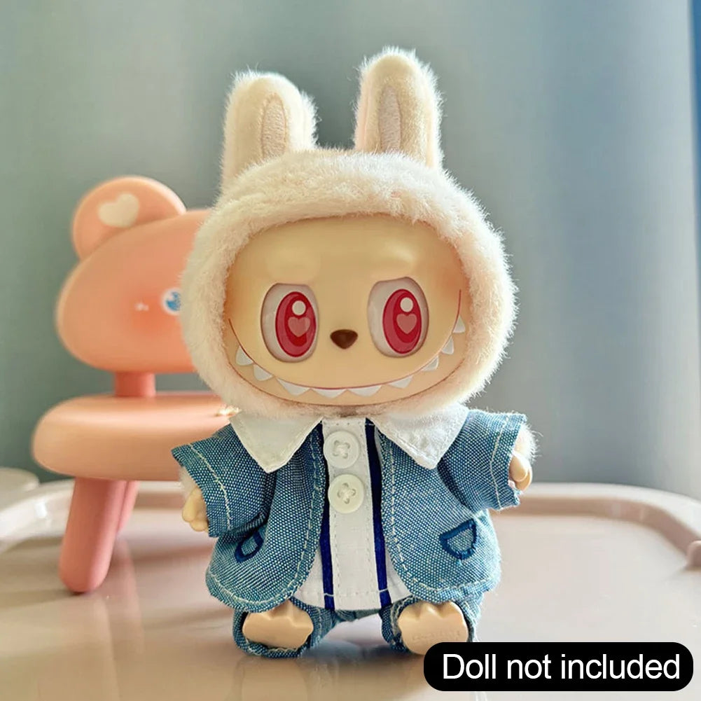 17cm Mini Plush Doll'S Clothes Outfit Accessories For Korea Kpop Exo Labubu Idol Floral skirt overalls suit Clothing Gift