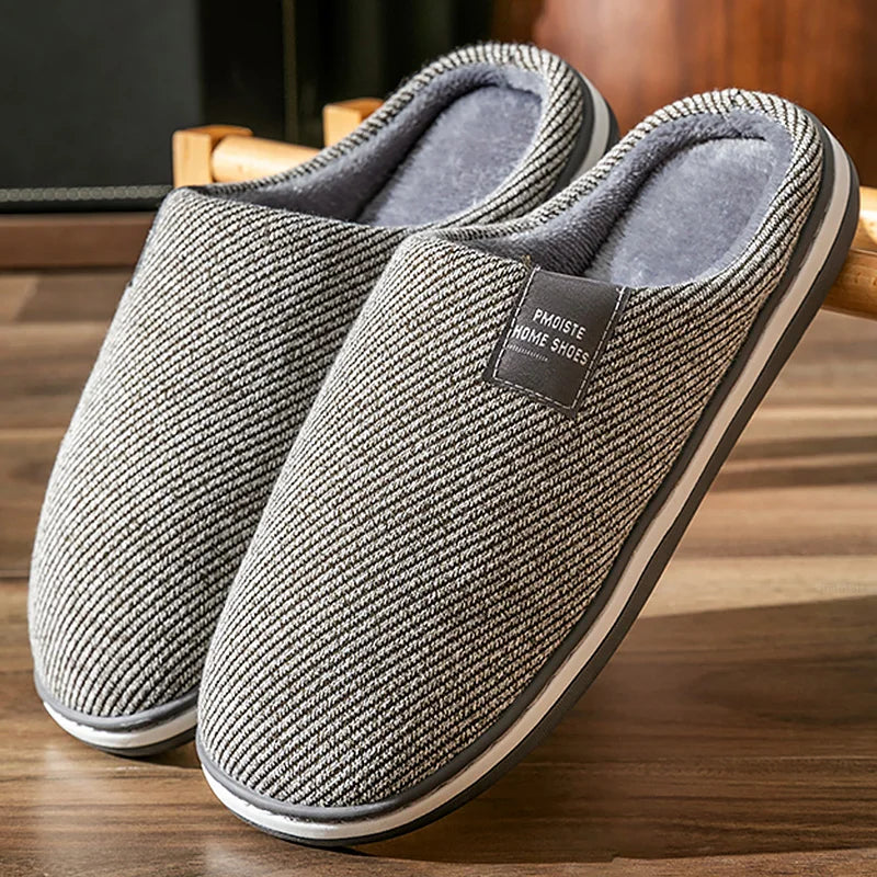 Trend Men Slippers Winter Warm Cotton Slippers Male Flats Soft Non-slip Slides Household Indoor Slippers Large Size 40-51