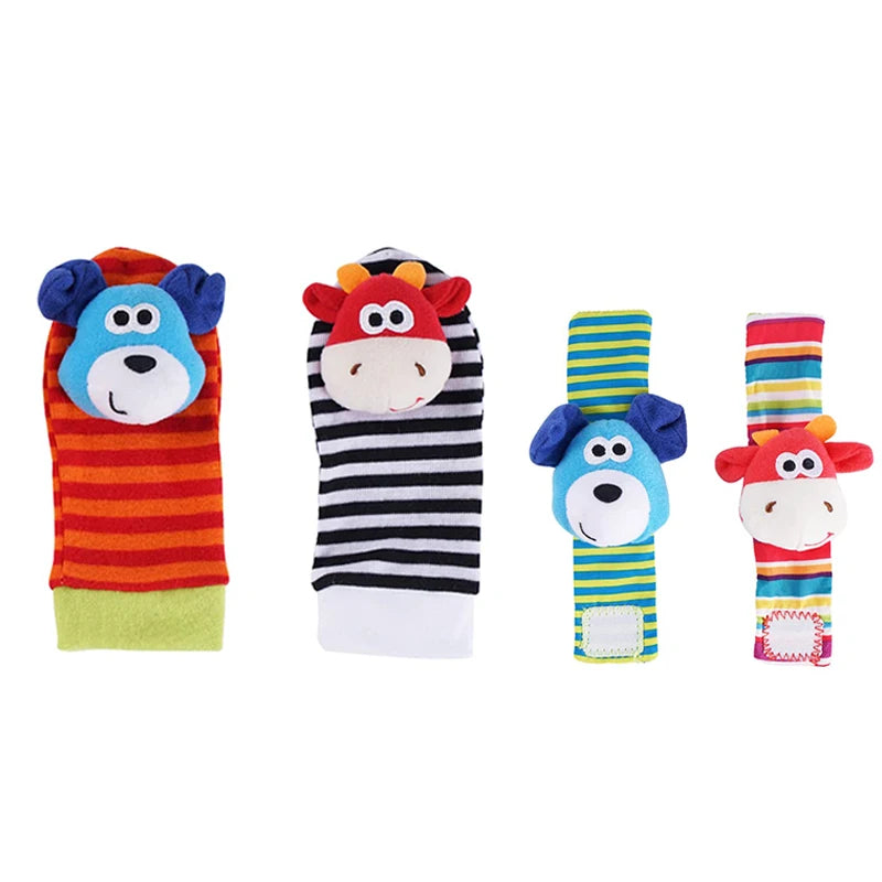 4PCS/SET Baby Rattle Toys Cute Stuffed Animals Wrist Rattle Foot Finder Socks 0~12 Months For Infant Boy Girl Newborn Gift