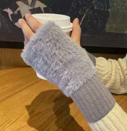 2024 New Mink Fleece Half Finger Gloves for Women's Soft Winter Warmth Luxury Solid Color Plush Knitted Fingerless Gloves