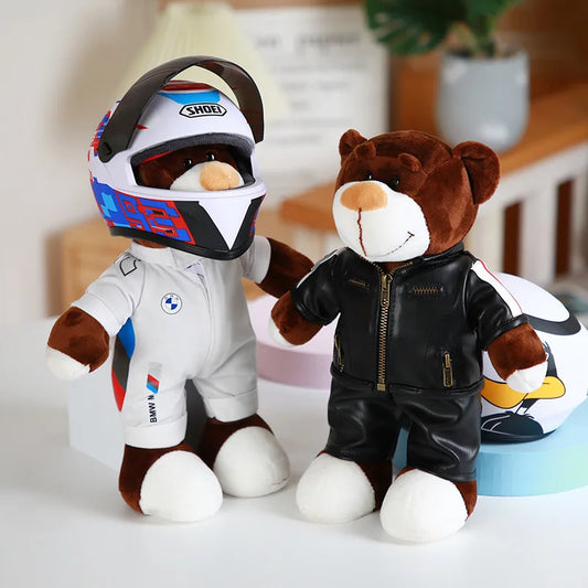 Funny Cool Creative Helmet Teddy Bear Motorcycle Doll Locomotive Bear Plush Toys Motorcycle Racing Christmas Decor Gift