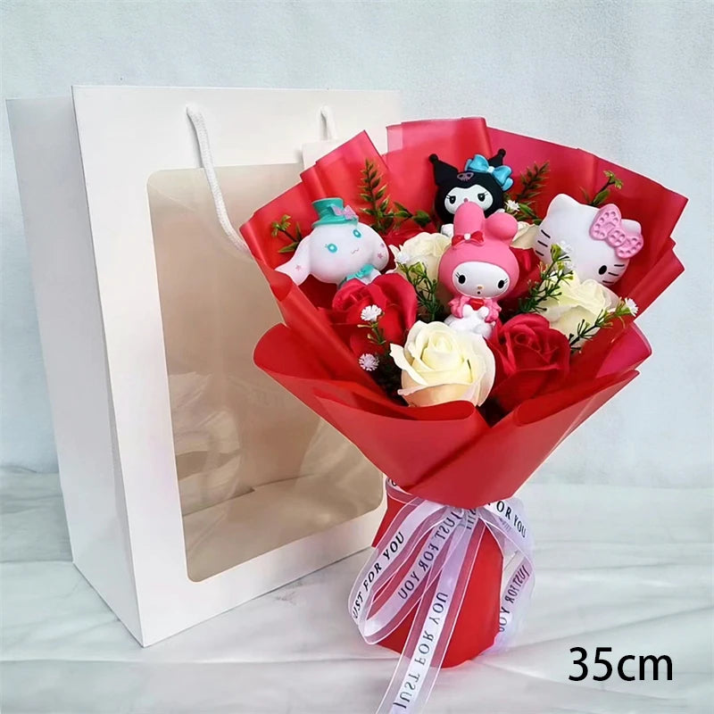 Anime Kuromi My Melody Cinnamoroll Hello Kitty Soap Flower Cartoon Plush Bouquet Valentine's Day Christmas Graduation Gift