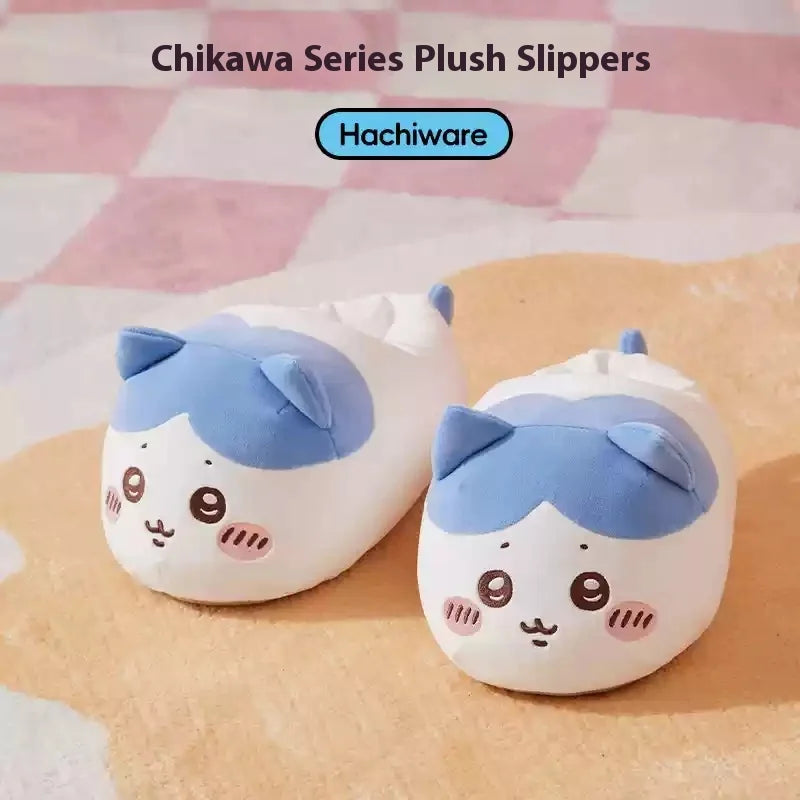 Genuine Miniso Chiikawa Series Plush Slippers Warm Soft Autumn Winter Wrapped Around Home Slippers  Girls Cute Festival Gift