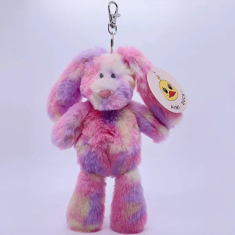 20cm Fantastic Rainbow Colorful Keychain Plush Toys Soft Stuffed Animals Bear Rabbit Doll Bag Pendant Toys Schoolbag Pendants