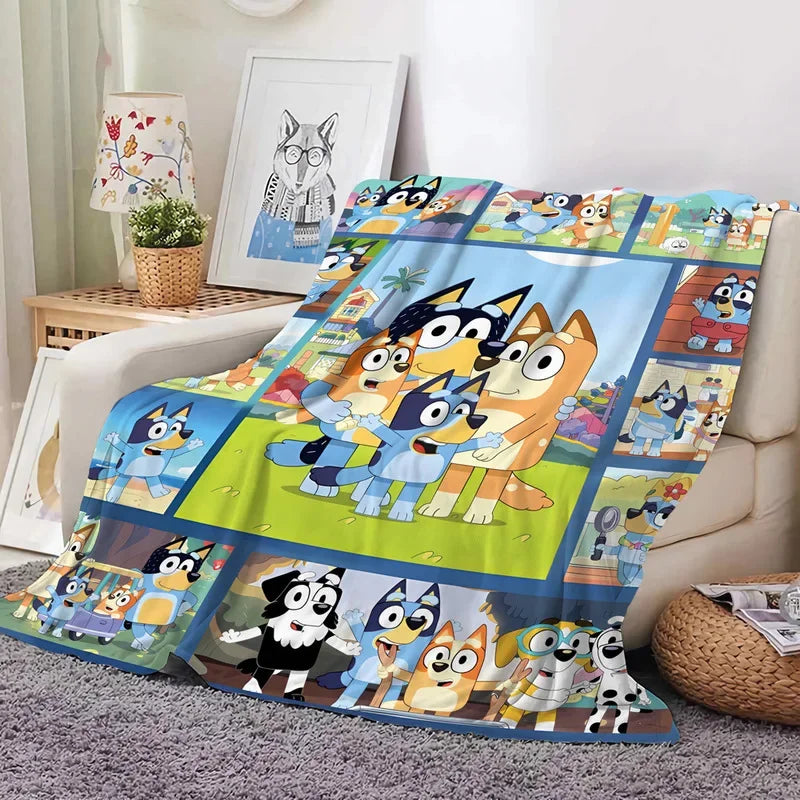 Bluey Cartoon Anime Flannel Blanketbluey Family Blanket Throw Home Sofa Lunch Break Blankets Children Student Blankets Nap Gifts