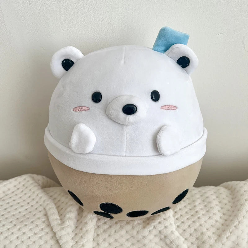 Cute Milk Tea Cup Animal Plush Toy Stuffed Panda Polar Bear Shark Doll Soft Bubble Tea Cats Plushies Kawaii Birthday Gifts