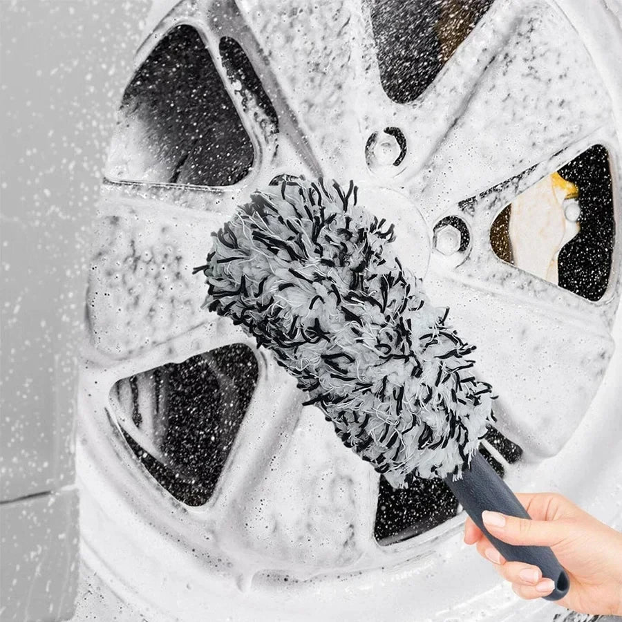 Car Wash Super Brush Plush Premium Wheels Brush Non-Slip Handle Easy To Cleaning Rims Spokes Wheel Barrel Car Detailing