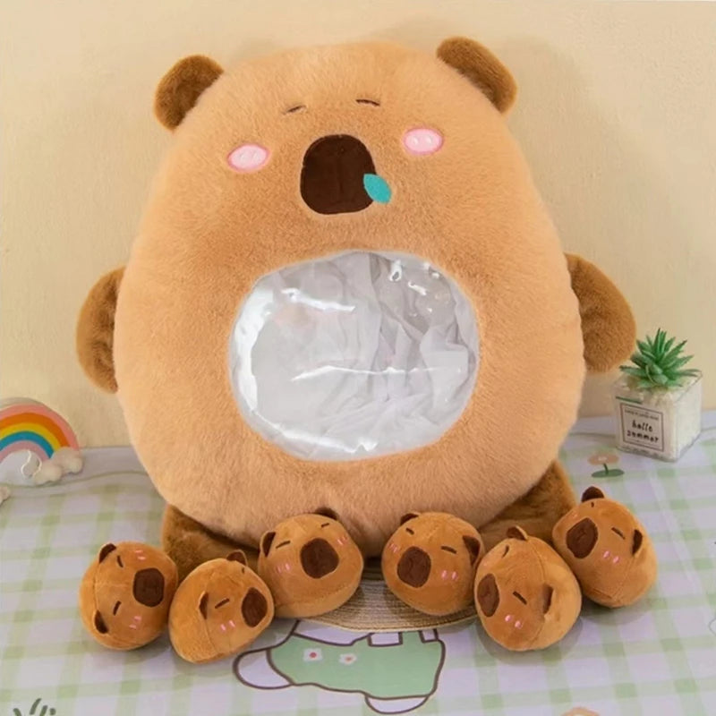 30cm Capybara Plush Toy With 3 Mini Dolls Stuffed Animal Doll Home Sofa Decoration