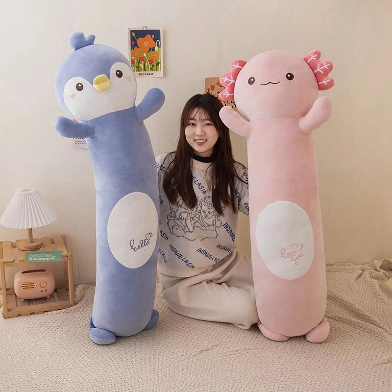 70cm-120cm Cartoon Animals Salamander/Penguin/Blue Fish Plush Long Pillow Cushion Stuffed Toys Bedroom Sleeping Pillow Gifts