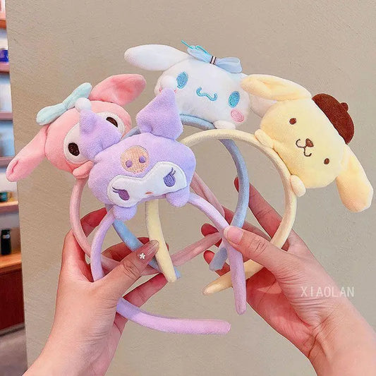 2024 New Sanrio Plush Hair Band Toy Cute Kuromi Hello Kitty Cinnamoroll My Melody Pompom Purin Headdress Kid Girl Birthday Gifts