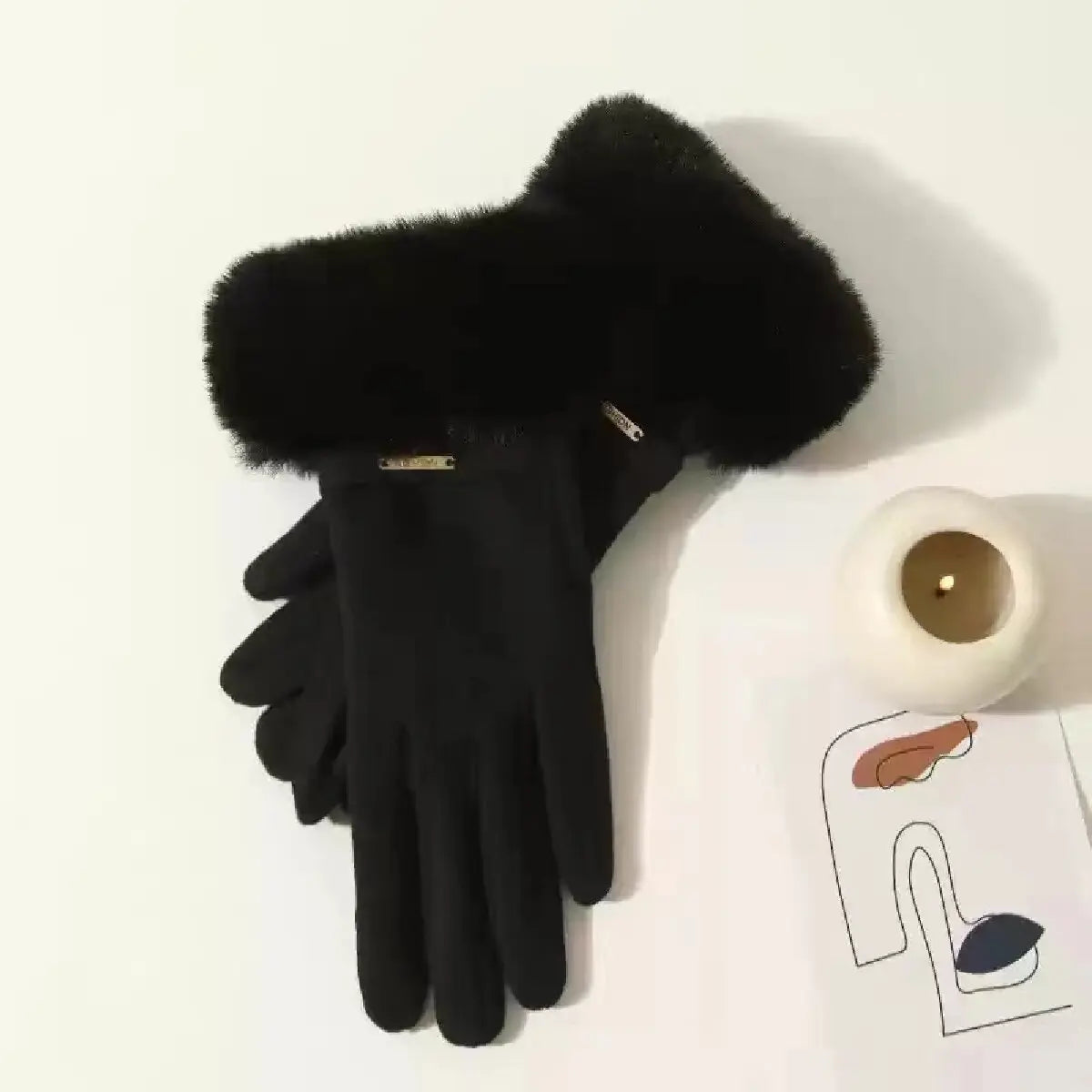 Winter Women Keep Warm Plus Velvet Touch Screen Thicken Plush Wrist Suede Gloves Fashion Personality Elegant Drive Cycling