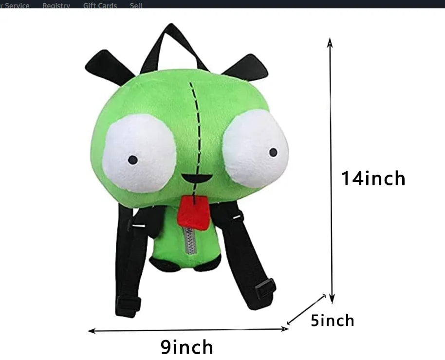 New Alien Invader Zim 3D Eyes Robot Gir Knapsack Cute Stuffed Plush Green Kawaii Plush Doll Knapsack for Gir’s Xmas Gifts