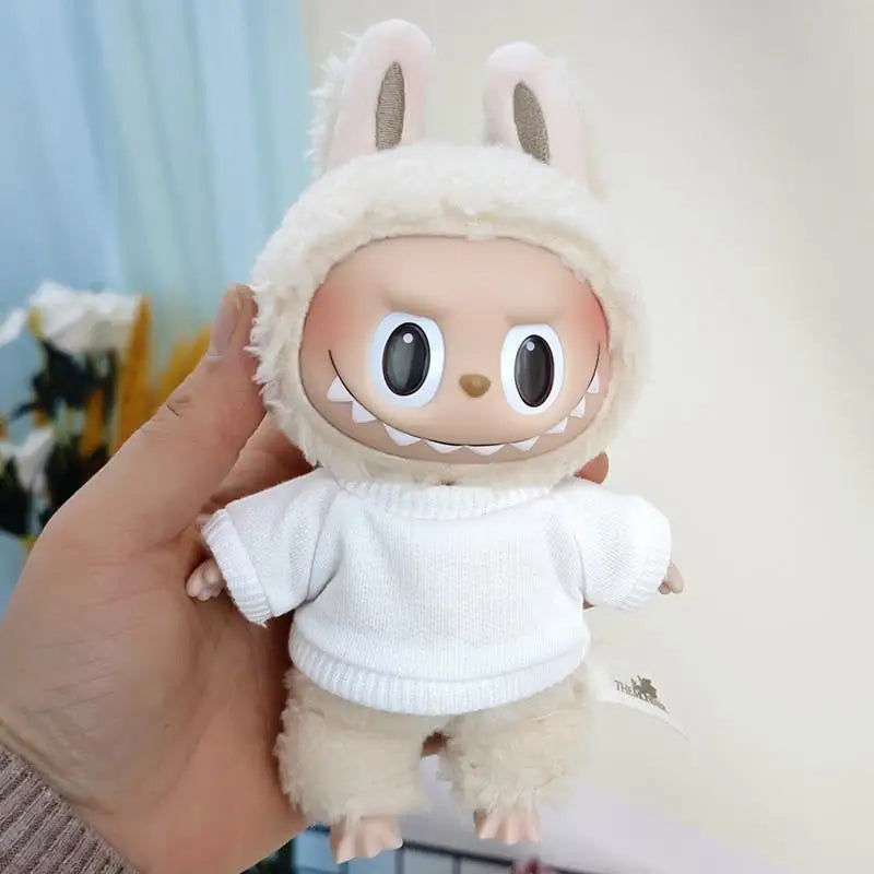 17cm Mini Plush Doll'S Clothes Outfit Accessories For Korea Kpop Exo Labubu Idol Dolls Corduroy overalls T-shirt Clothing Gift