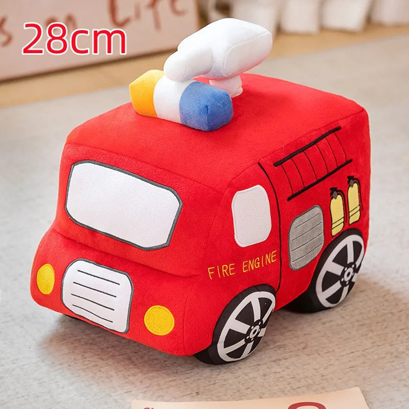 Emulational Cute Tractor Excavator Car Plush Toy Pillow Cartoon Fire Truck Soft Stuffed Dolls Boy Kids Gift Cute Room Decor