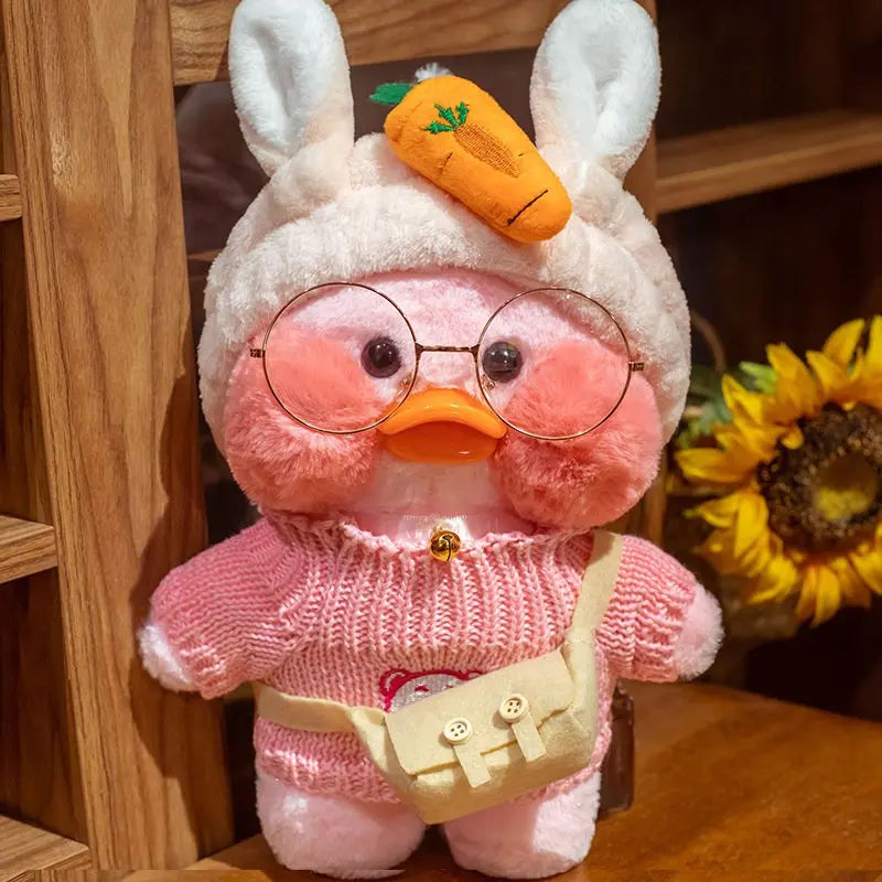 30cm Cute Cafe Pink Duck Stuffed Plush Animals Toy Wear Glasses And Clothes Soft Doll Girl Birthday Creative Gift For Girls