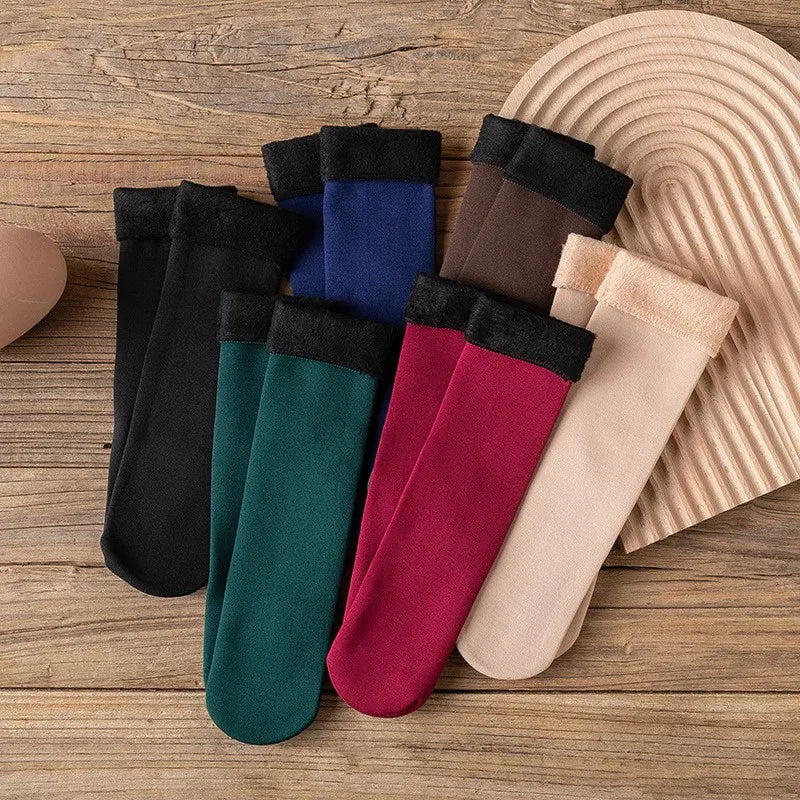 Womens Mens Solid Color Socks Autumn And Winter Thickened Plush Warm Medium Tube Socks Snow Socks