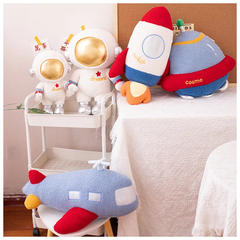 60CM Plush Rocket Astronaut Toy Stuffed Spaceship Throw Pillow Home Decor Birthday Gift Space Discovery Educational Toy