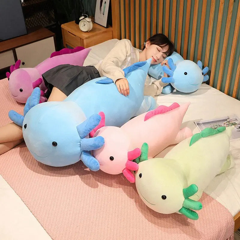 Giant Fat Colorful Newt Plush Toy Stuffed Cute Axolotl Salamander Fuzzy Long Plush Fish Appeasing Long Pillow Cushion Kids Gift