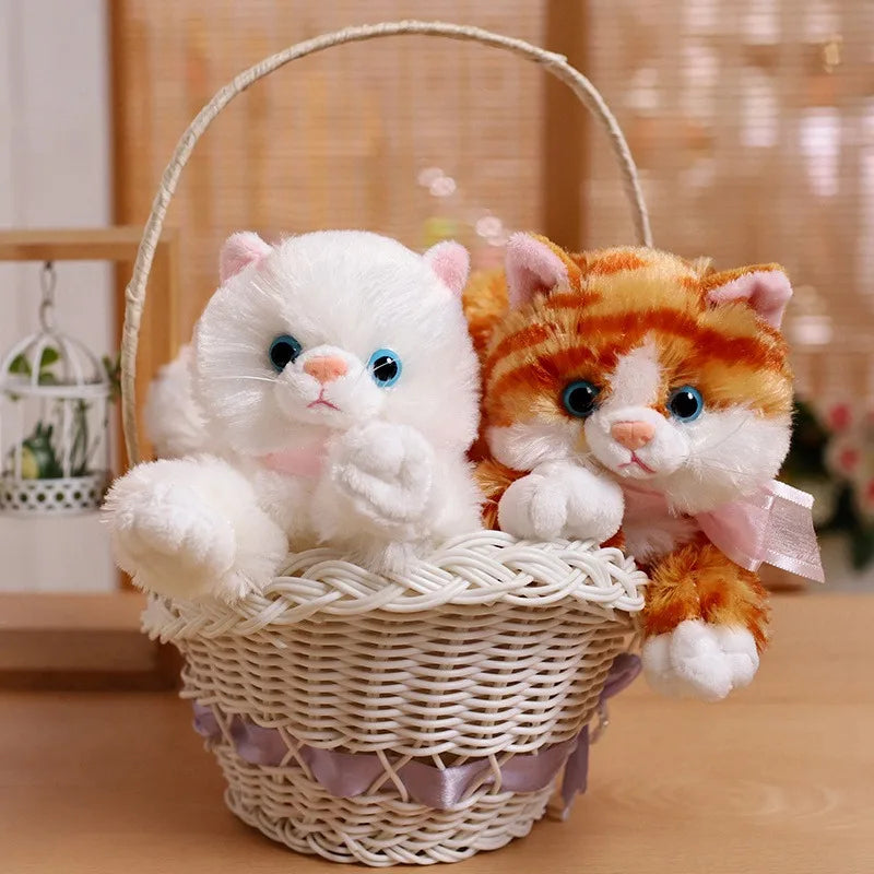 20cm-48cm Fluffy Lifelike Real Prone Striped Cat Plush Doll Stuffed Pure Colors White Kitten Toy Pets Animal Kids Gift