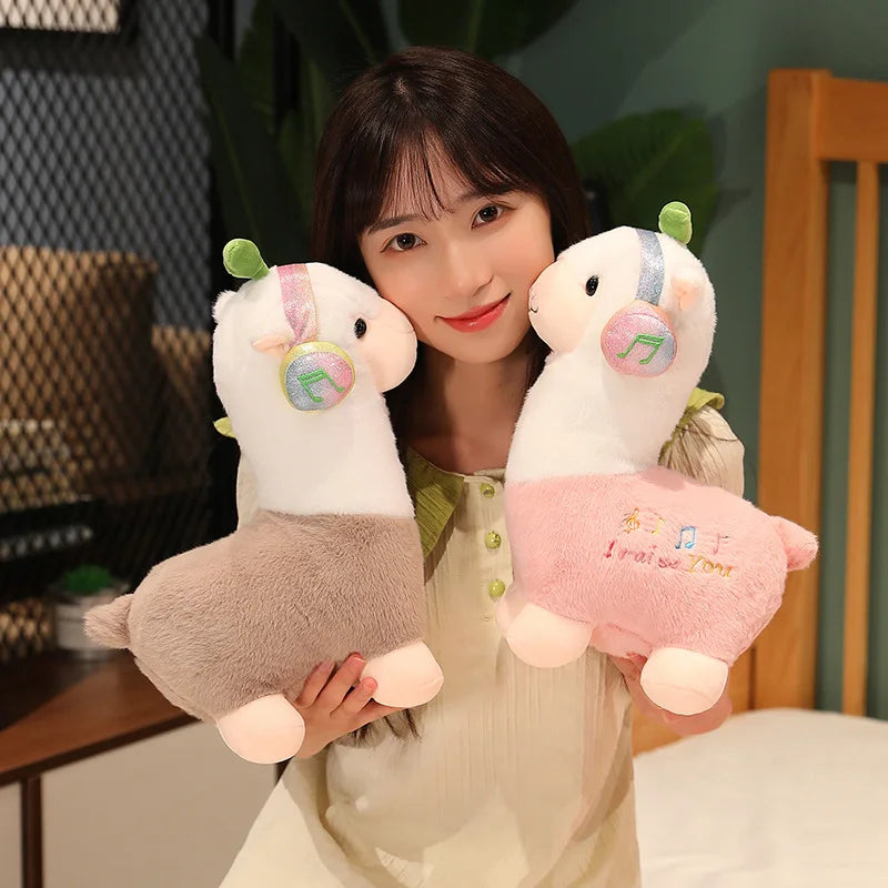 25-68CM Cute headset Alpaca Llama Plush Toy Stuffed Animal Sheep Dolls Soft Plush Alpaca Dolls For Birthday Gifts