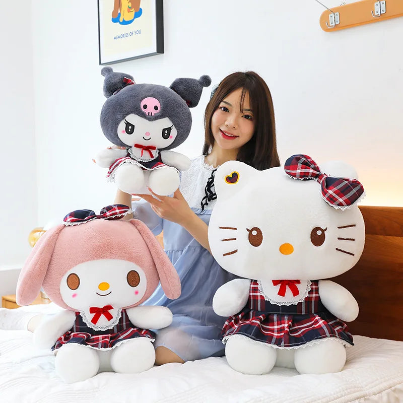 Sanrio Cute Kuromi Melody Doll Plush Stuffed Animal Toys Childrens and Girls Plushies Skirt Kuromi Cloth Doll Pillow Gifts