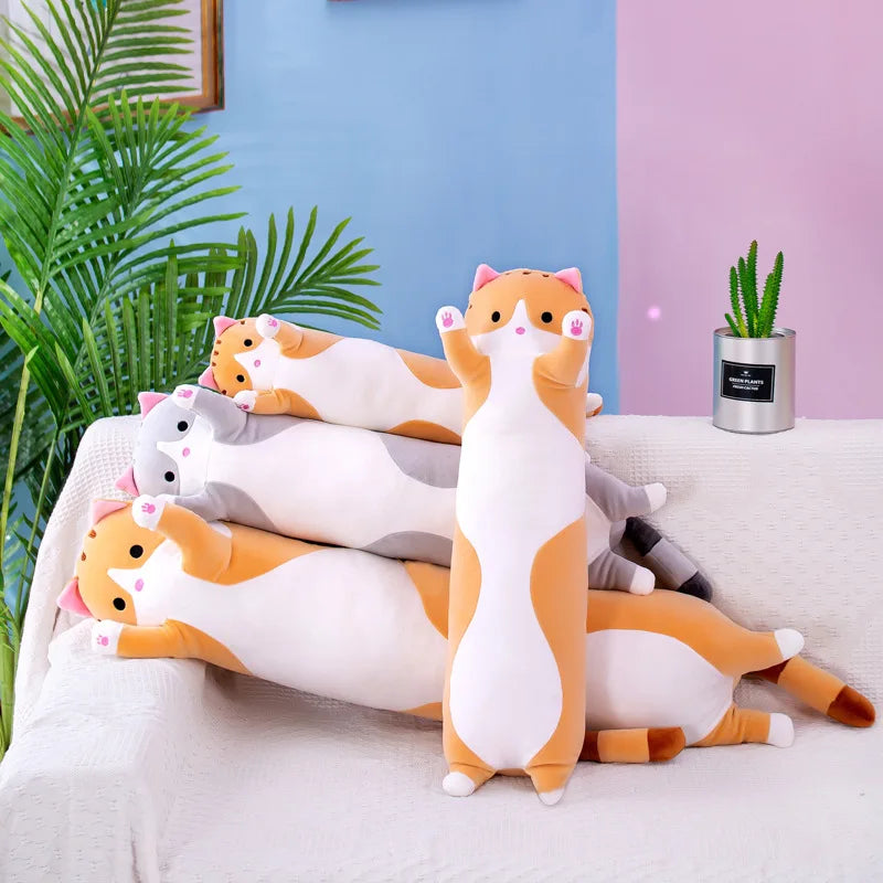 70cm Plushier Long Cat Cute Plush Toy Men and Women Models Sleeping Big Stuffed Animal Patung Dolls Pillow Children's Toys Gifts