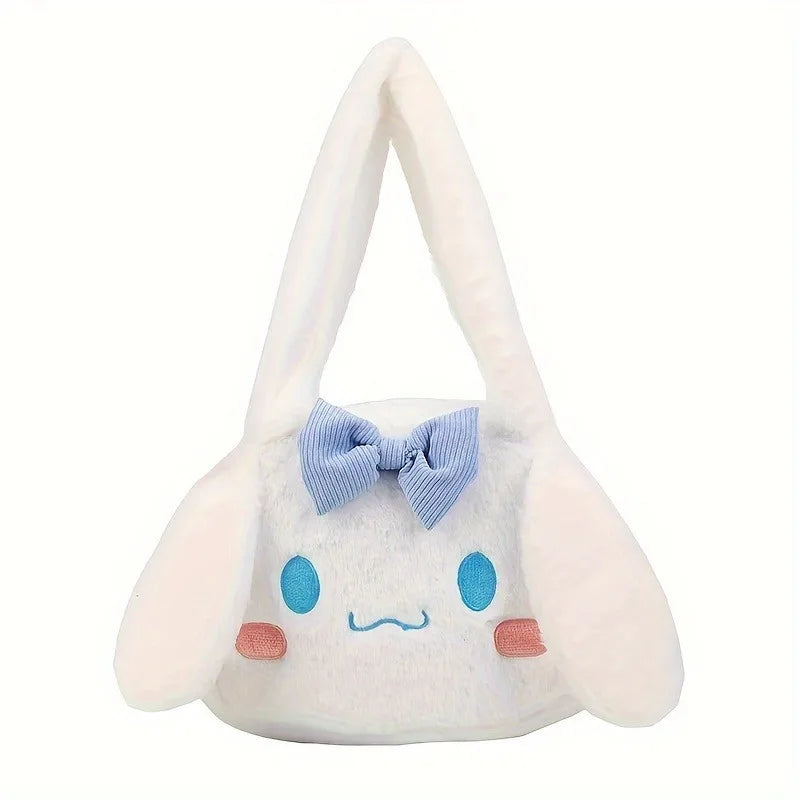 Girls Large capacity Cartoon Anime Cozy Fluffy Tote Bag, Kuromi Plush Tote & Shoulder Bag, Cinnamoroll Melody Faux Fur Handbag