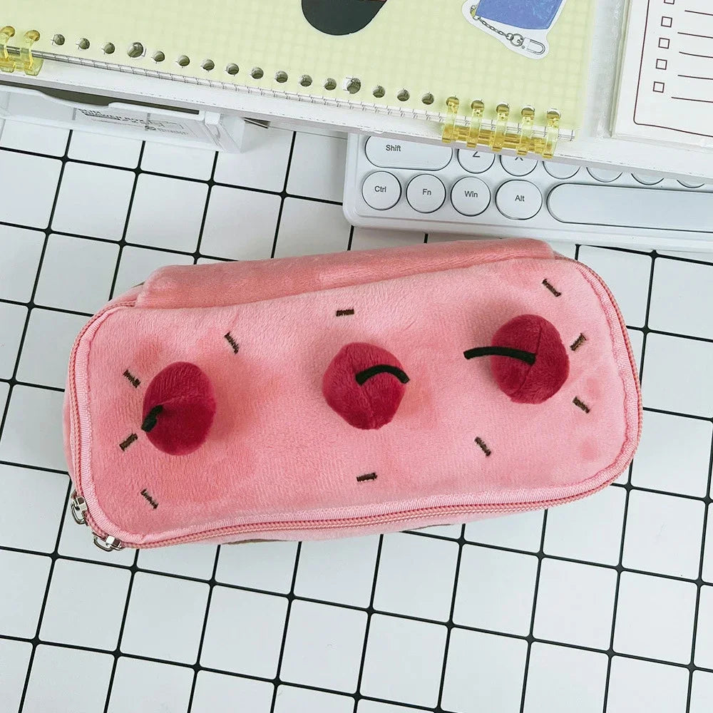 Cute Pencil Bag Plush Cherry Cake Pencil Case Large Capacity Kawaii Pencil Pouch for Girls Kids Back to School Acsesories Gift