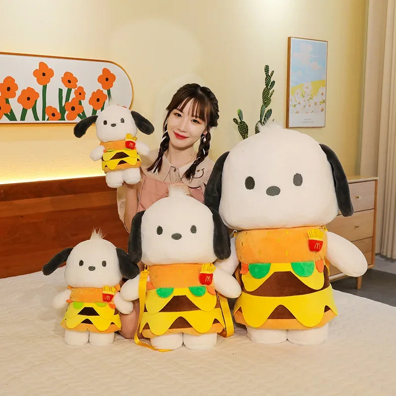 Burger Pochacco Plush Doll Toy Undressable Pacha Doll White Puppy Dog Doll Girls Sleeping Pillow Cuddle Birthday Gift Toy