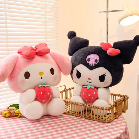 25CM Sanrio Strawberry Kuromi Pillow Plush Doll Toy Girls Soft Stuffed Animal Toys My Melody Doll Room Decoration Kids Toys Gift