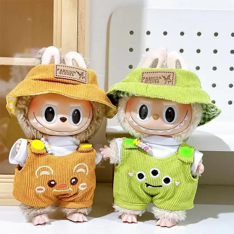 Mini Plush Doll'S Clothes Outfit Accessories For 15-17cm Labubu Idol V1 V2 sitting party Matcha Green Jumpsuit Set Clothing Gift