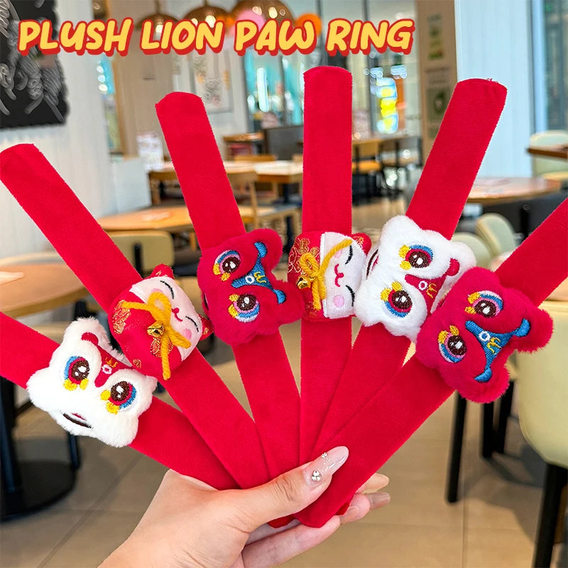 Chinese New Year Awakening Lion Plush Toys Wrist Clap Bracelet For Women Men Cute Cartoon Spring Festival Wristband Gifts