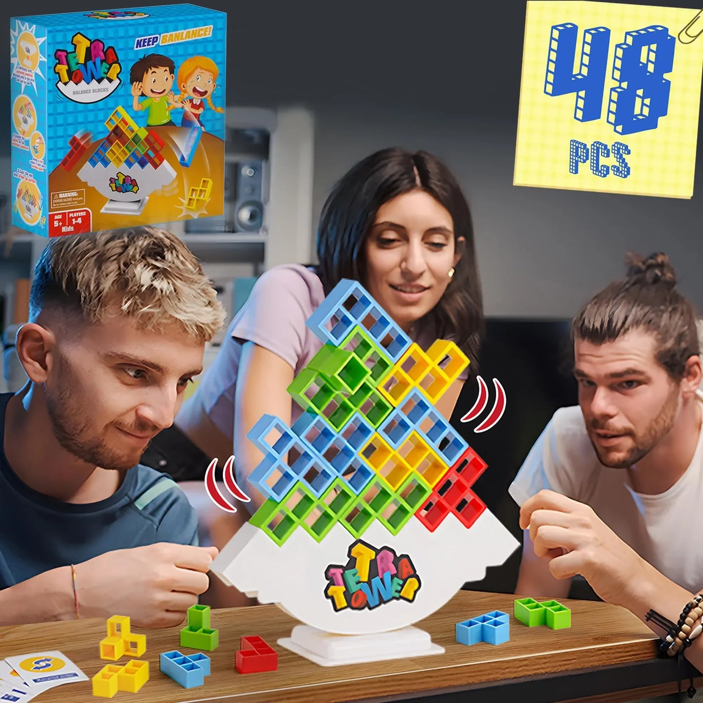 New 48PCS Tetra Tower Balance Stacking Building Blocks Board Game for Kids Adults Friends Team Family Game Party Christmas Gifts