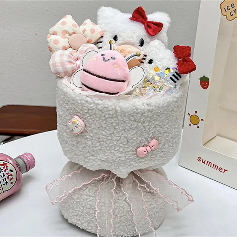 Sanrio Hello Kitty Bouquet Cute Cartoon Plush Doll Flower Cinnamoroll Kuromi My Melody Toys Flower Girl&Child Holiday Gifts