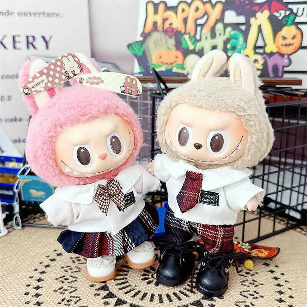 17cm Mini Plush Doll'S Clothes Outfit Accessories For Korea Kpop Exo Labubu Idol Dolls Leather jacket set Clothing Gift