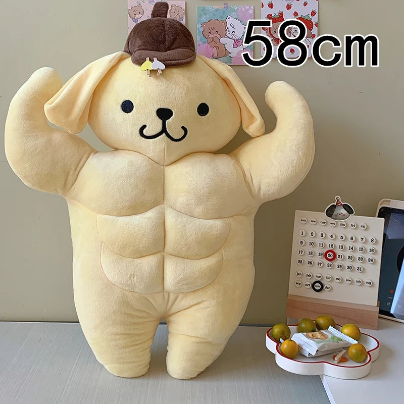 Funny Pom Pom Purin With Pecs and Abs Plush Toy Lovely Stuffed Animal Muscular Dog Doll Boyfriend Pillow Sleeping Plushies Gifts